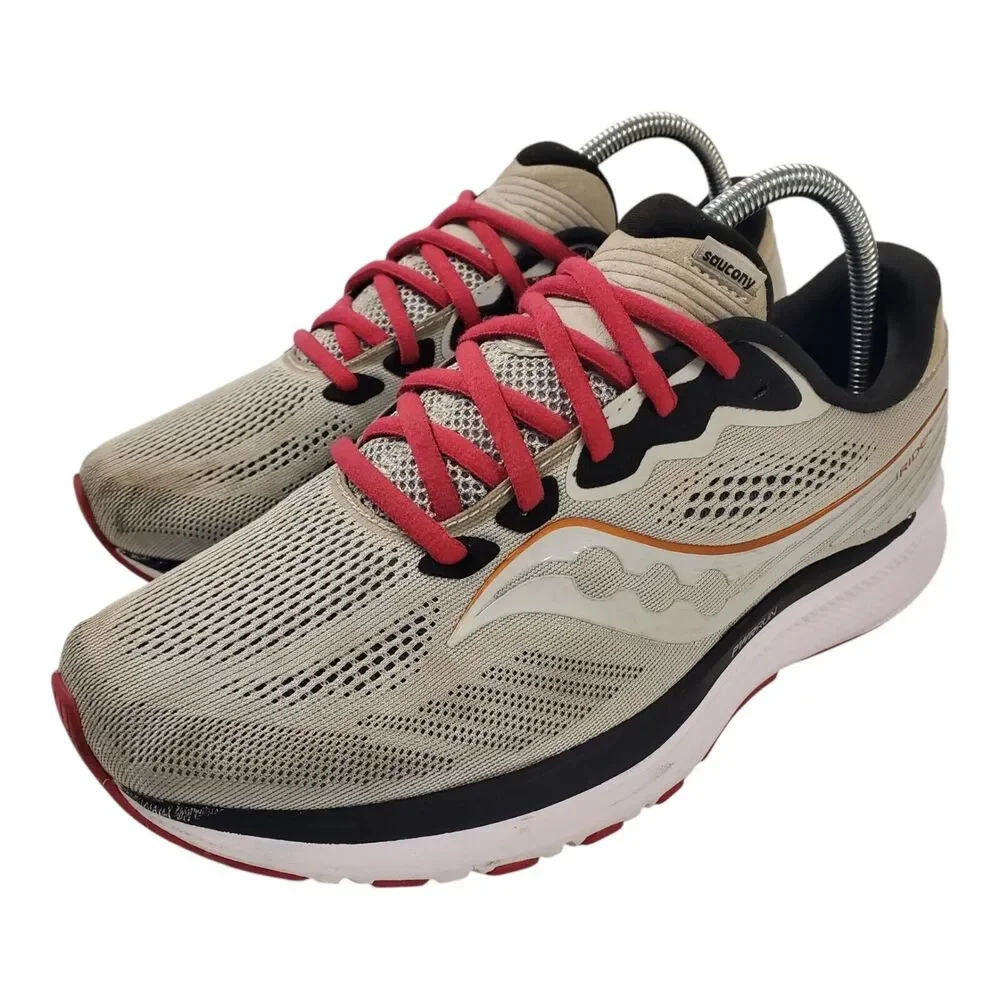 SAUCONY Shoes RIDE 14 Womens Size 10 Fog Gray Cherry Running Sneaker S10650-55